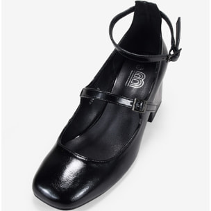 Zapatos Mary Jane negros con doble tira y tacón