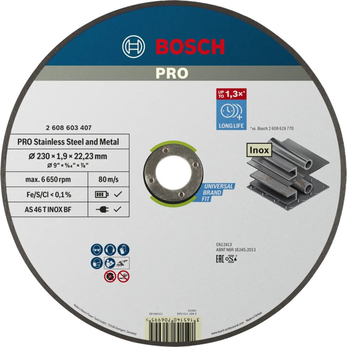 Disque EXPERT à tronçonner à moyeu plat Spécial inox Ø230X1.9 MM - BOSCH - 2608603407