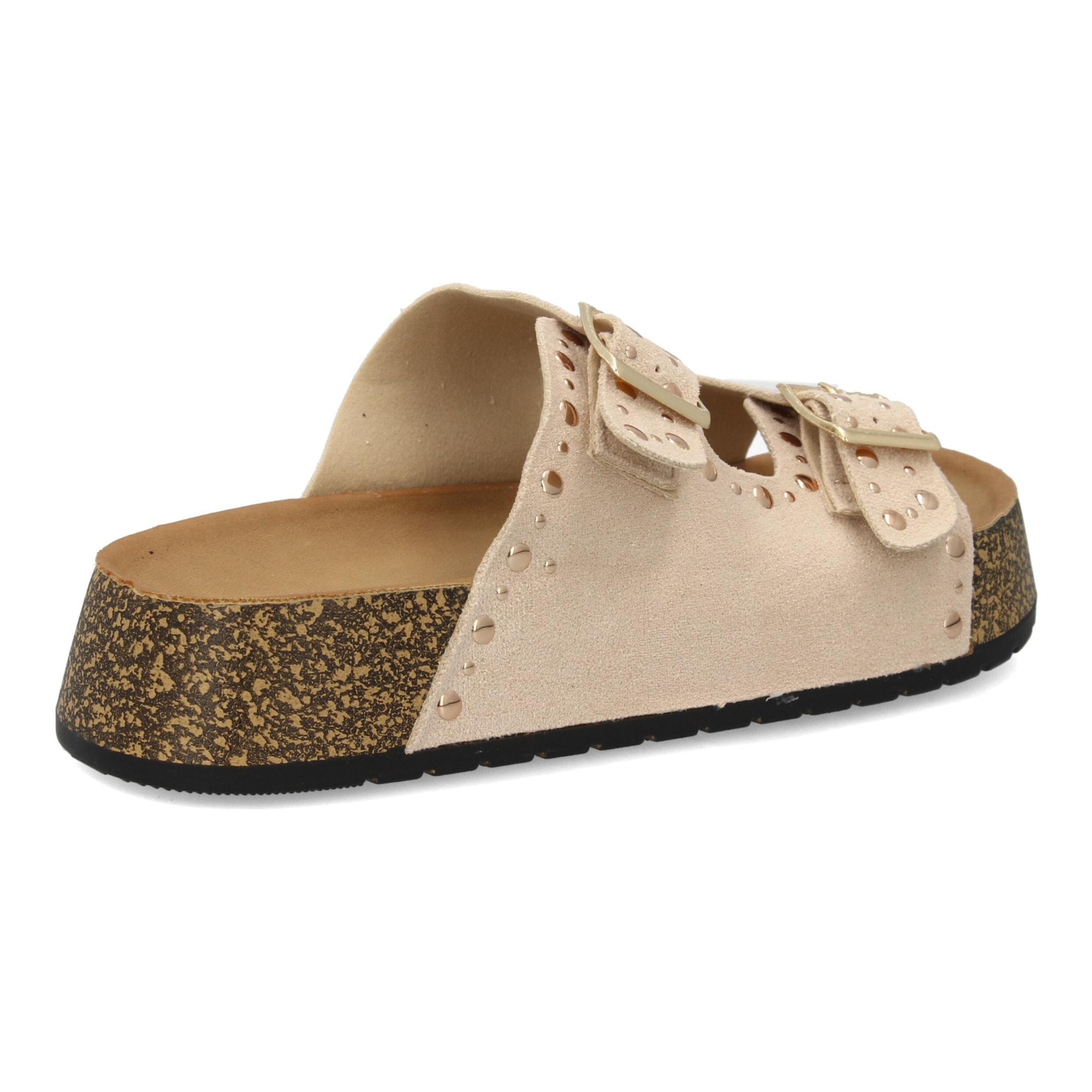 Sandalia plana mujer hebillas y tachulas