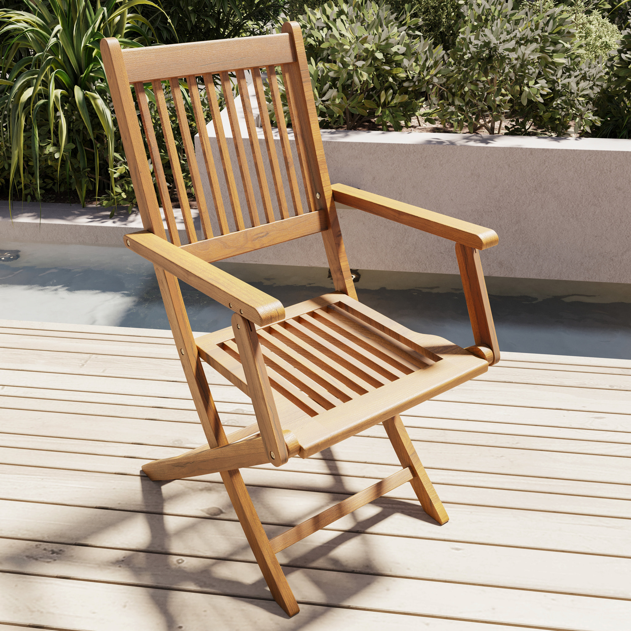 Set di 6 Sedie Da Giardino Pieghevoli In Legno Massiccio Naturale Di Acacia Con Braccioli Seduta e Schienale Alto Con Doghe Per Giardino 91x58x52 cm
