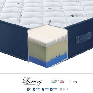 "Capri" H24 cm 90x190 guanciale Memory OMAGGIO in schiuma poliuretano ad alta densità e 5,5cm memory foam