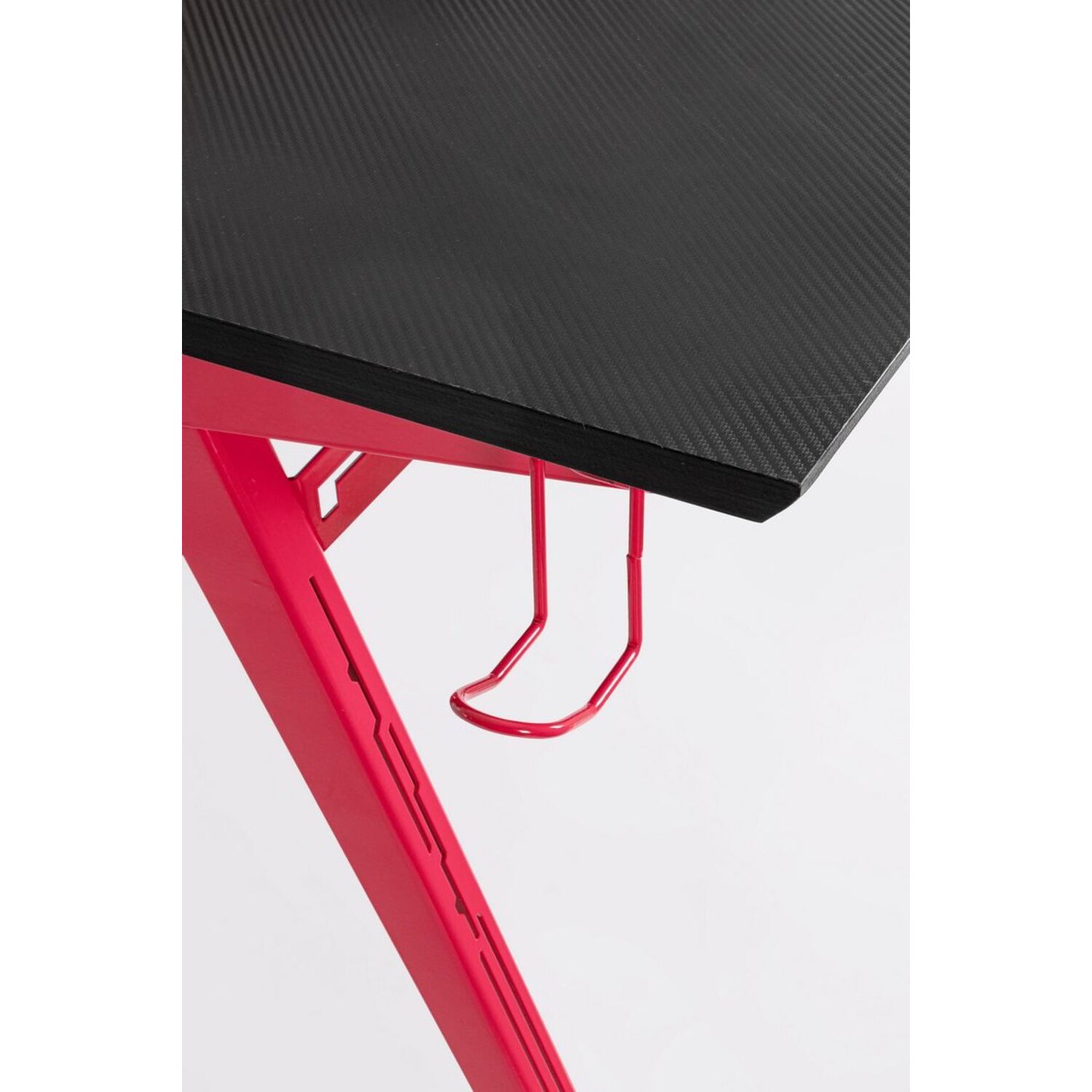 Scrivania GAMING in legno e pvc nero con base acciaio rosso, 135,5 x 60 cm