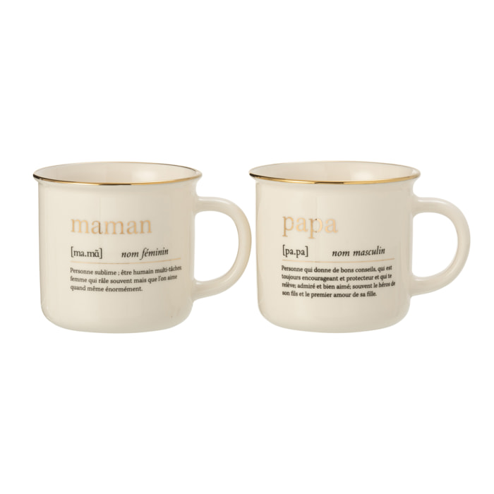 J-Line mug Message Maman Papa - céramique - or - 2 pcs
