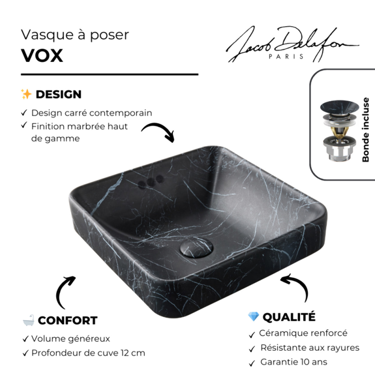 Vasque carrée à poser Vox effet marbre orage