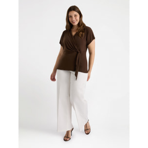 Fiorella Rubino - T-shirt in jersey con incrocio - Marrone