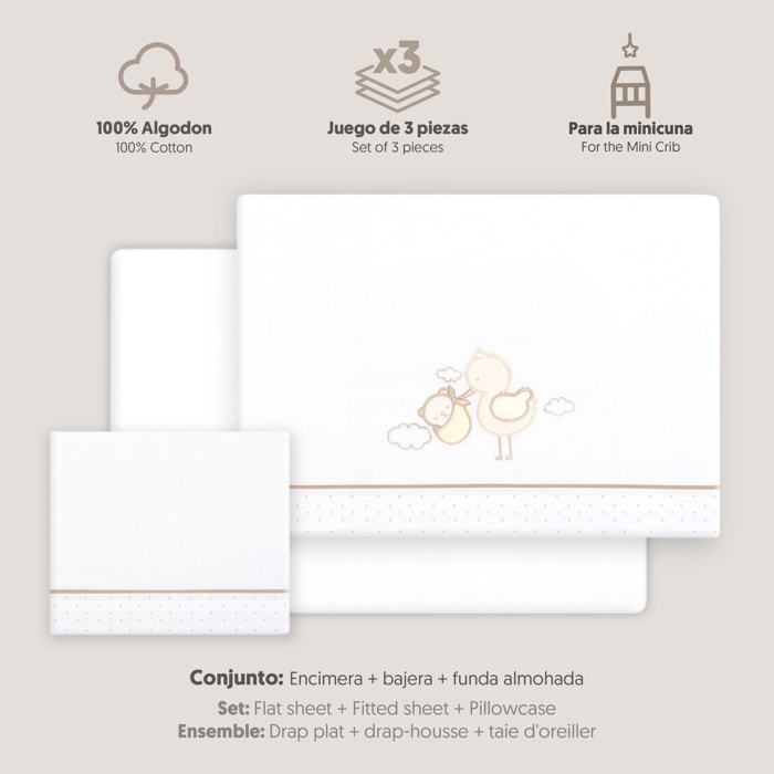 Triptico Minicuna Cigueña Oso Bco/Beig