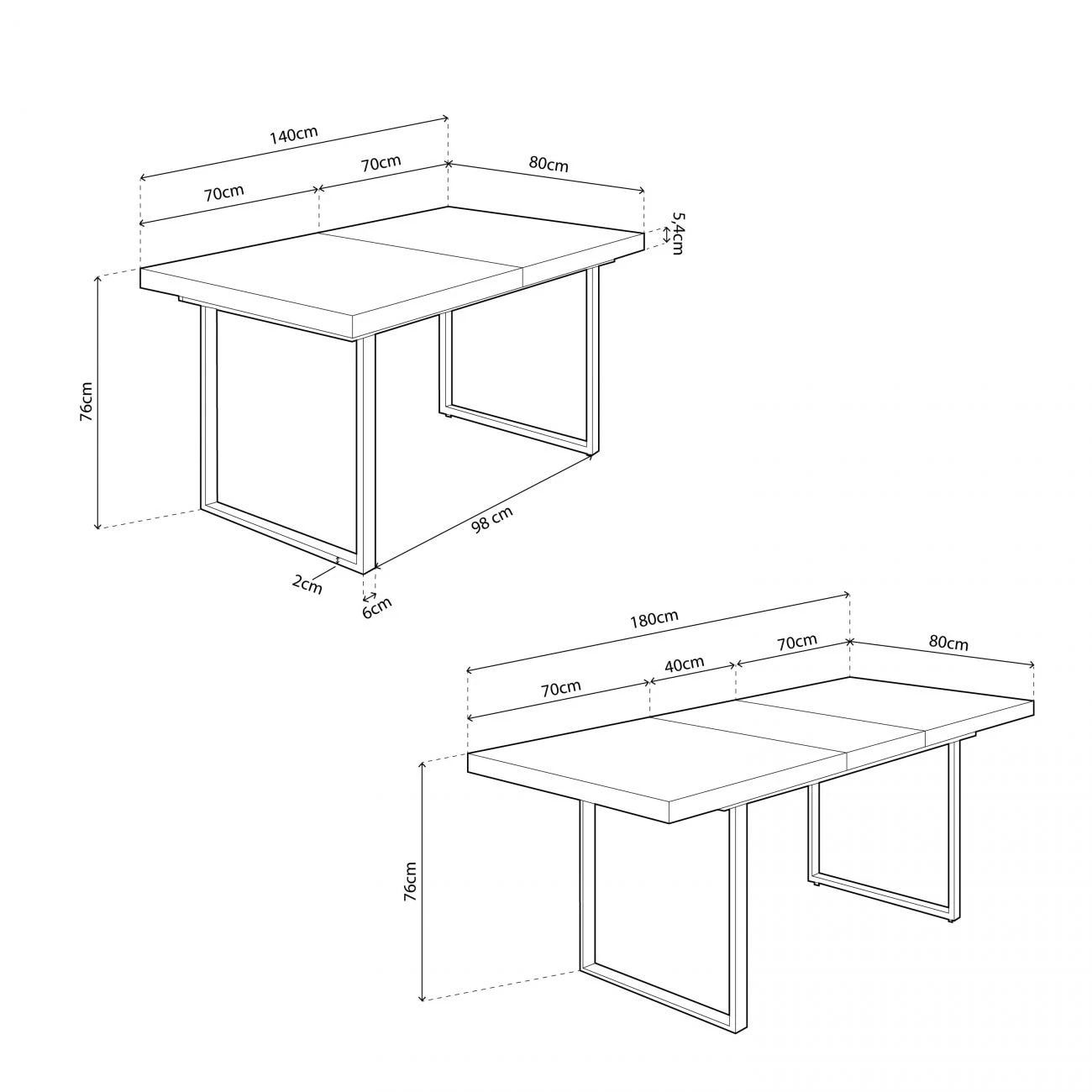 Mesa de comedor extensible con patas metálicas en blanco y roble salvaje 140-180x85 cm Natural Roble salvaje - Blanco
