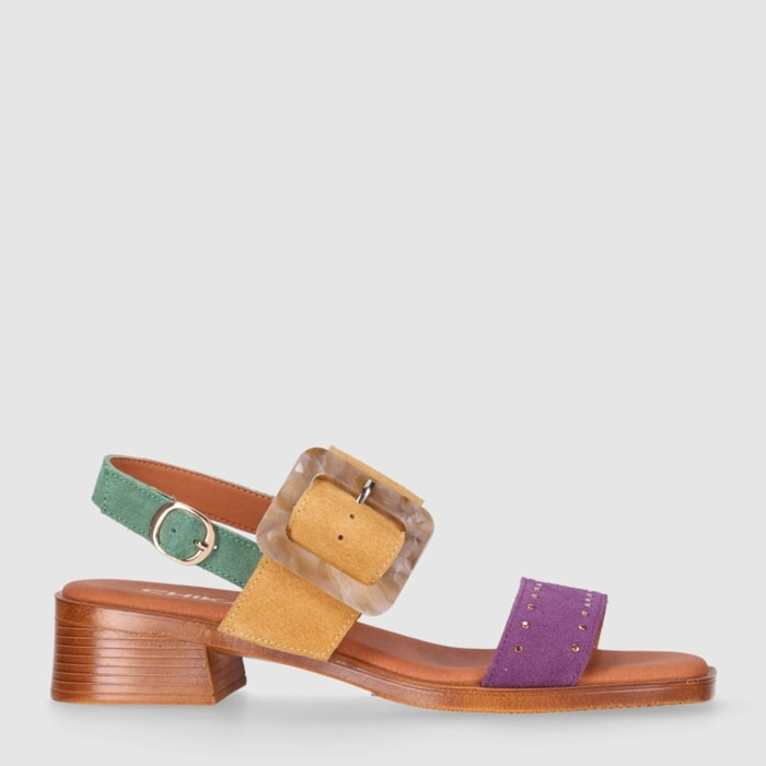 Sandalias de Serraje - Multi-Morado - Tacón: 4 cm