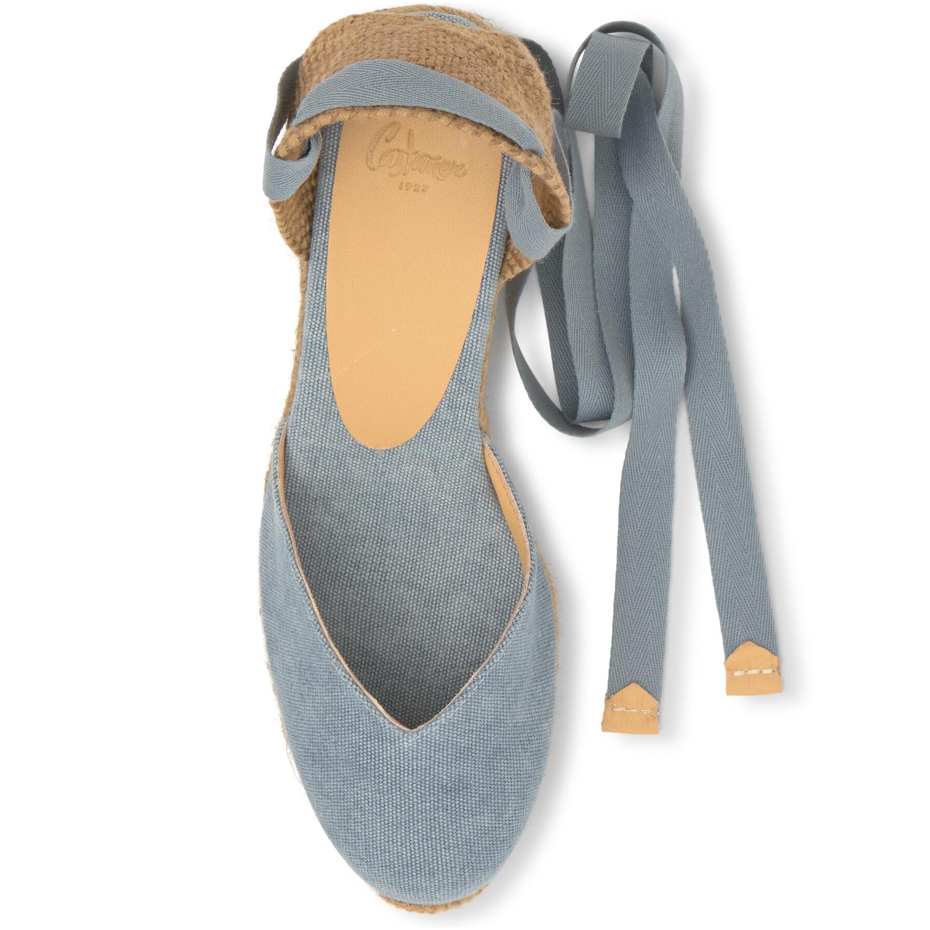 Alpargata chiara cuña 7 cm en algodón orgánico con cintas