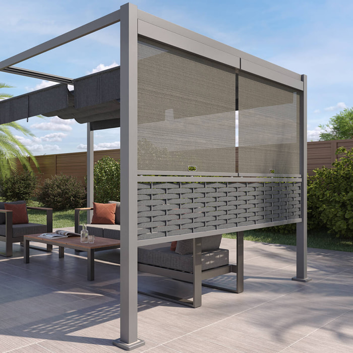 Kit de stores pour tonnelle "Zalya" graphite 3m - 2 stores + 2 demi-panneaux décoratifs