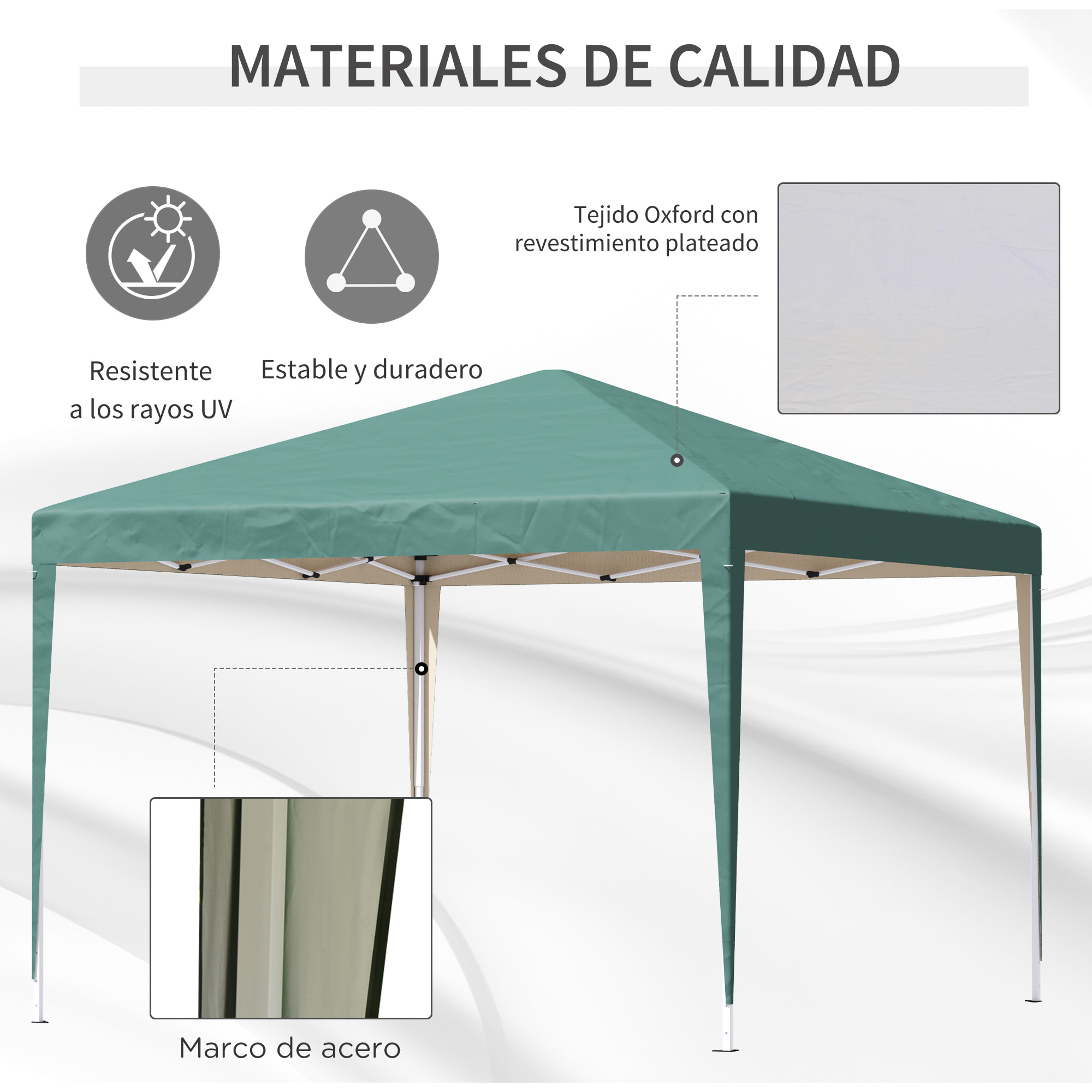 Carpa Plegable 3x3 m Cenador de Jardín Gazebo con Bolsa de Transporte Altura Ajustable en 3 Niveles Anti-UV e Impermeable para Terraza Patio Playa Verde
