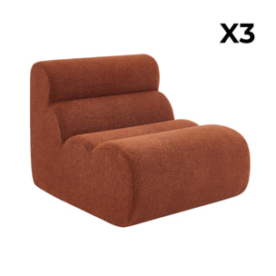 Lot de 3 chauffeuses bouclette texturée terracotta 1 place - L 81 x P 99 x H 75cm - Nova