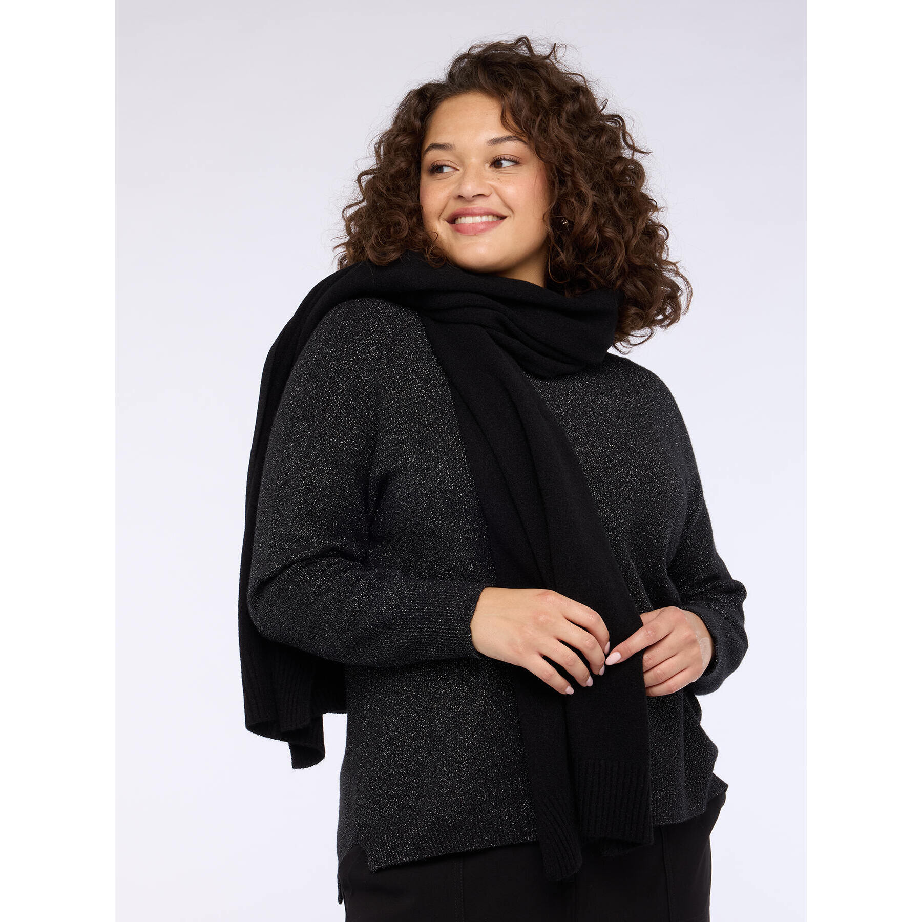 Fiorella Rubino - Sciarpa lunga con bordi a coste - Nero