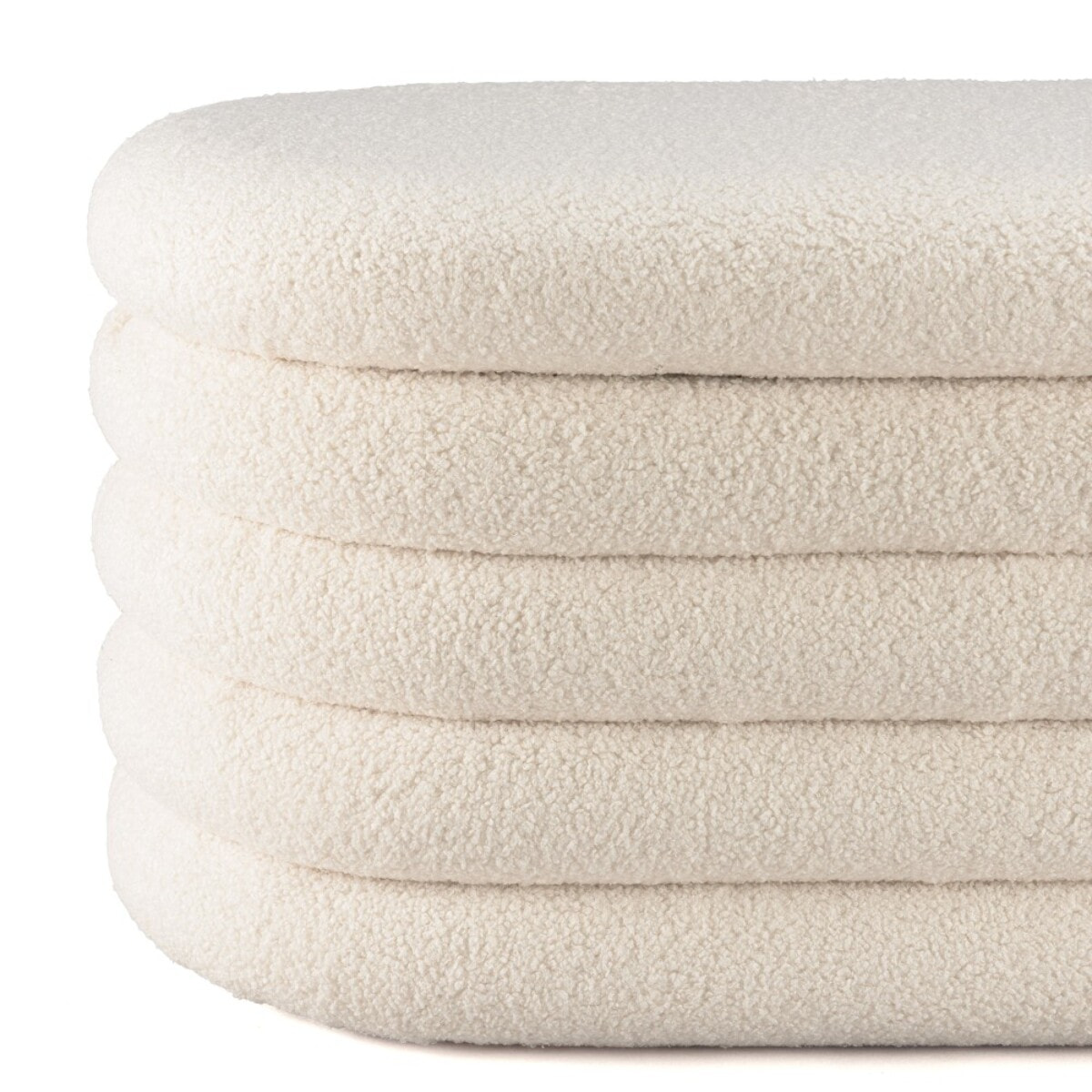 LEOPOLD - Banquette en tissu bouclette écru avec rangement