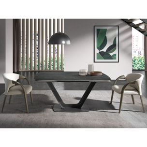 Mesa comedor Angel Cerdá extensible ovalada barril con tapa de mármol porcelánico en negro con vetas grises en acabado mate 160x100x76cm
