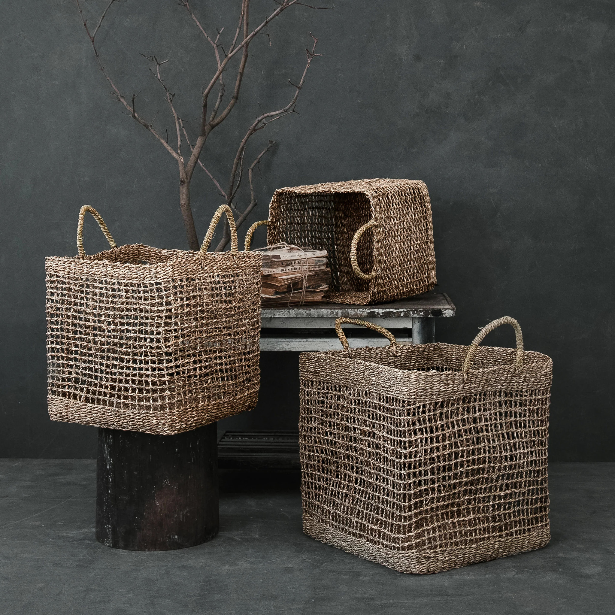 Panier carré tressé en fibre naturelle (lot de 3) - Scar