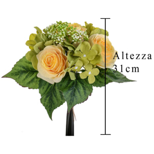 Bouquet Con Rose. Altezza 31 Cm - Pezzi 4 - 22X31X22cm - Colore: Giallo - Bianchi Dino - Fiori Artificiali