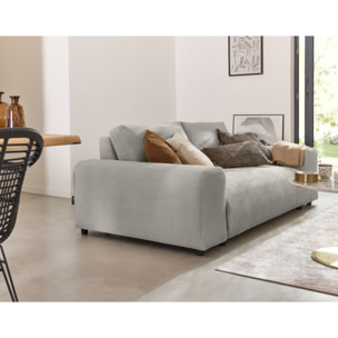 Garance - canapé droit 3 places - en velours côtelé - Gris clair