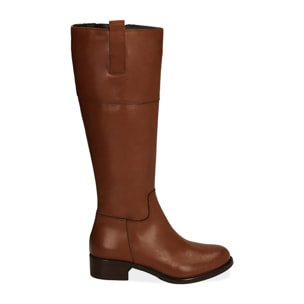 Stivali cognac in pelle, tacco 4 cm
