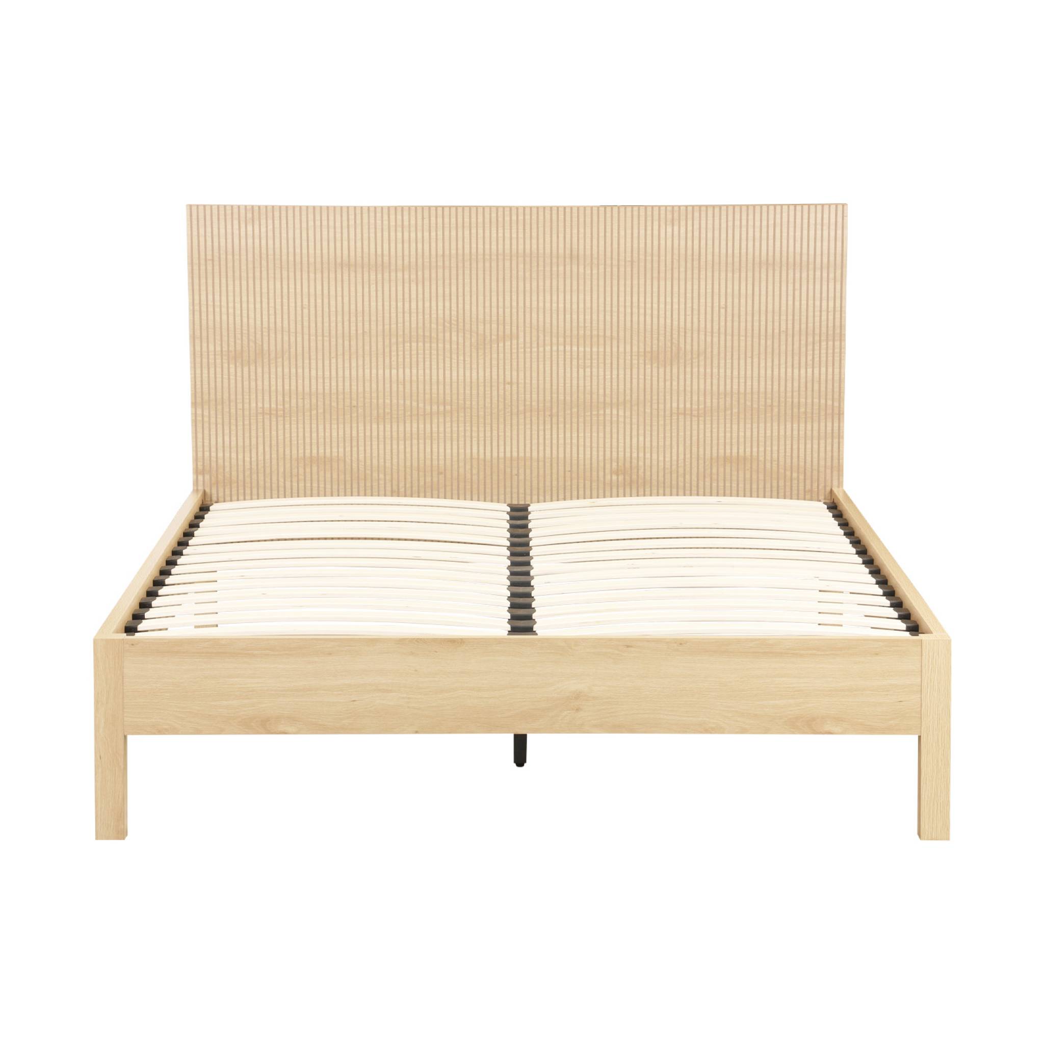 Lit avec sommier à lattes et tête de lit 140x190cm décor bois LINEAR