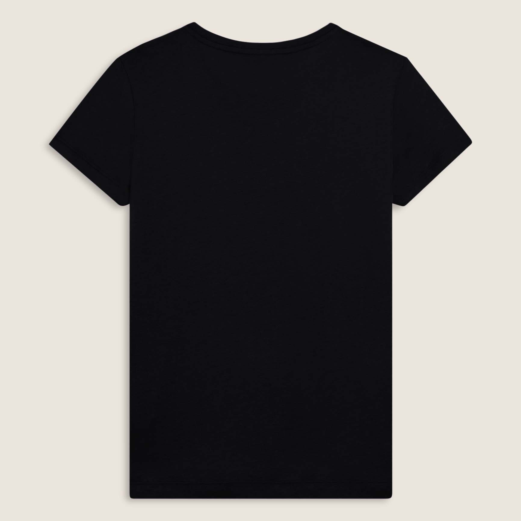 T-shirt donna con mini spacchi laterali e logo in strass