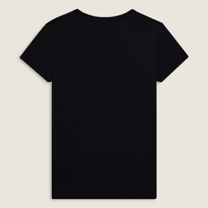 T-shirt donna con mini spacchi laterali e logo in strass