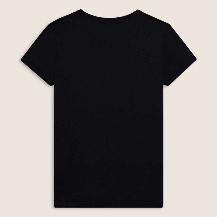 T-shirt donna con mini spacchi laterali e logo in strass