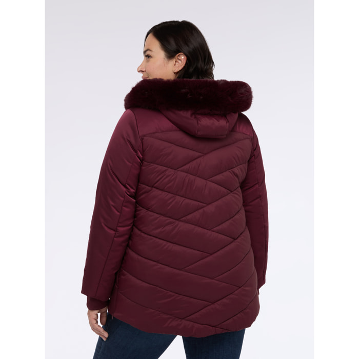Fiorella Rubino - Plumífero bimaterial con capucha - Burgundy