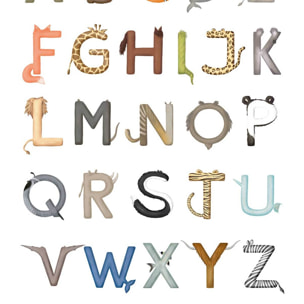 Affiche enfant lettres anglaises  Affiche + cadre en bois - Chêne