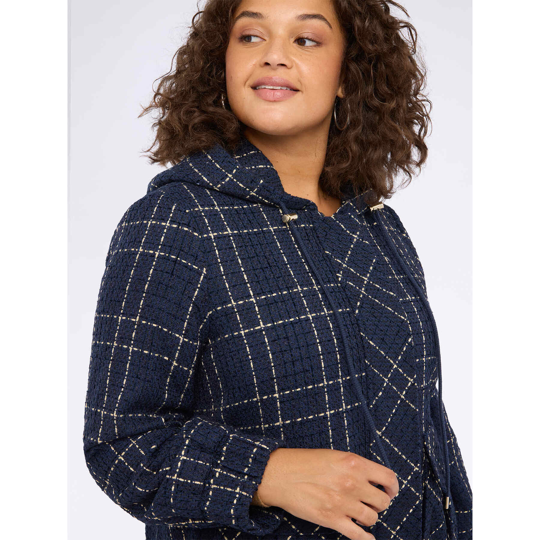 Fiorella Rubino - Giacca jacquard a quadri con cappuccio - Blu