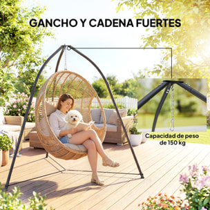 Soporte para Silla Colgante Triangular Altura 210 cm, con Cadena Ajustable, Base Estable, Resistente a la Intemperie, Estructura de Silla Colgante para Patio, Jardín, Carga 150 kg, Negro