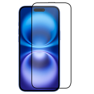 Protezione dello schermo in vetro temperato con telaio nero per iPhone 16 Plus, resistente all'usura, ai graffi, antimicrobico e antistatico.
