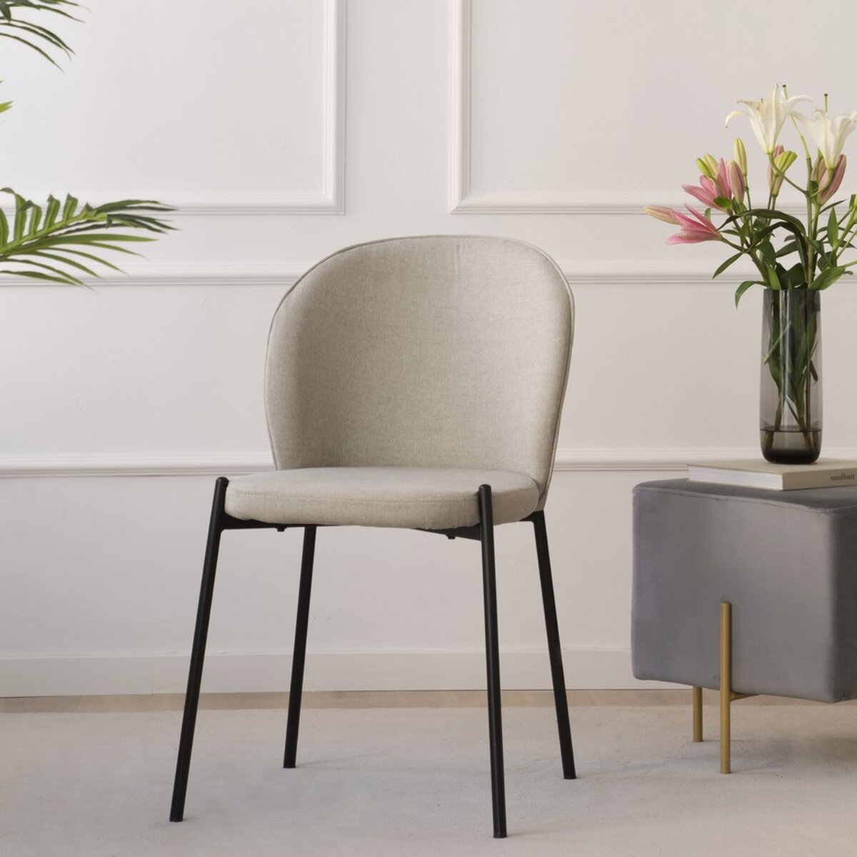 Pack de 2 chaises -tissu-couleur beige 48 x 85 x 55 cm