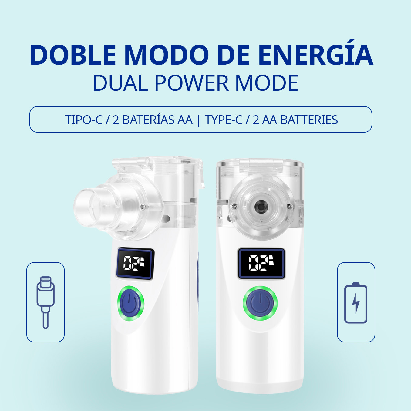 Nebulizador portátil de malla FLK-W301, ideal para el tratamiento de vías respiratorias superiores e inferiores. Incluye mascarillas infantil y adulto.