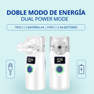 Nebulizador portátil de malla FLK-W301, ideal para el tratamiento de vías respiratorias superiores e inferiores. Incluye mascarillas infantil y adulto.