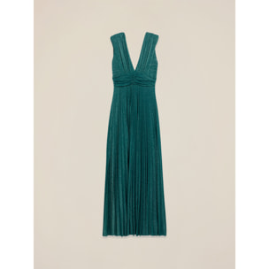 Oltre - Vestido largo de jersey lurex plisado - Petrol Blue