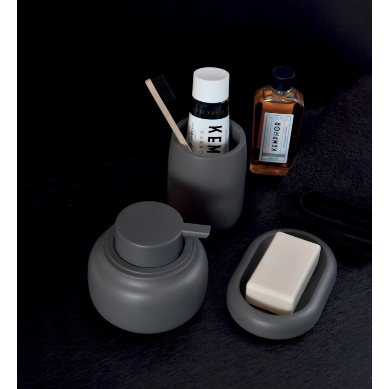 Porte-savon ZAC en polyresine – finition gris charbon mate, design moderne