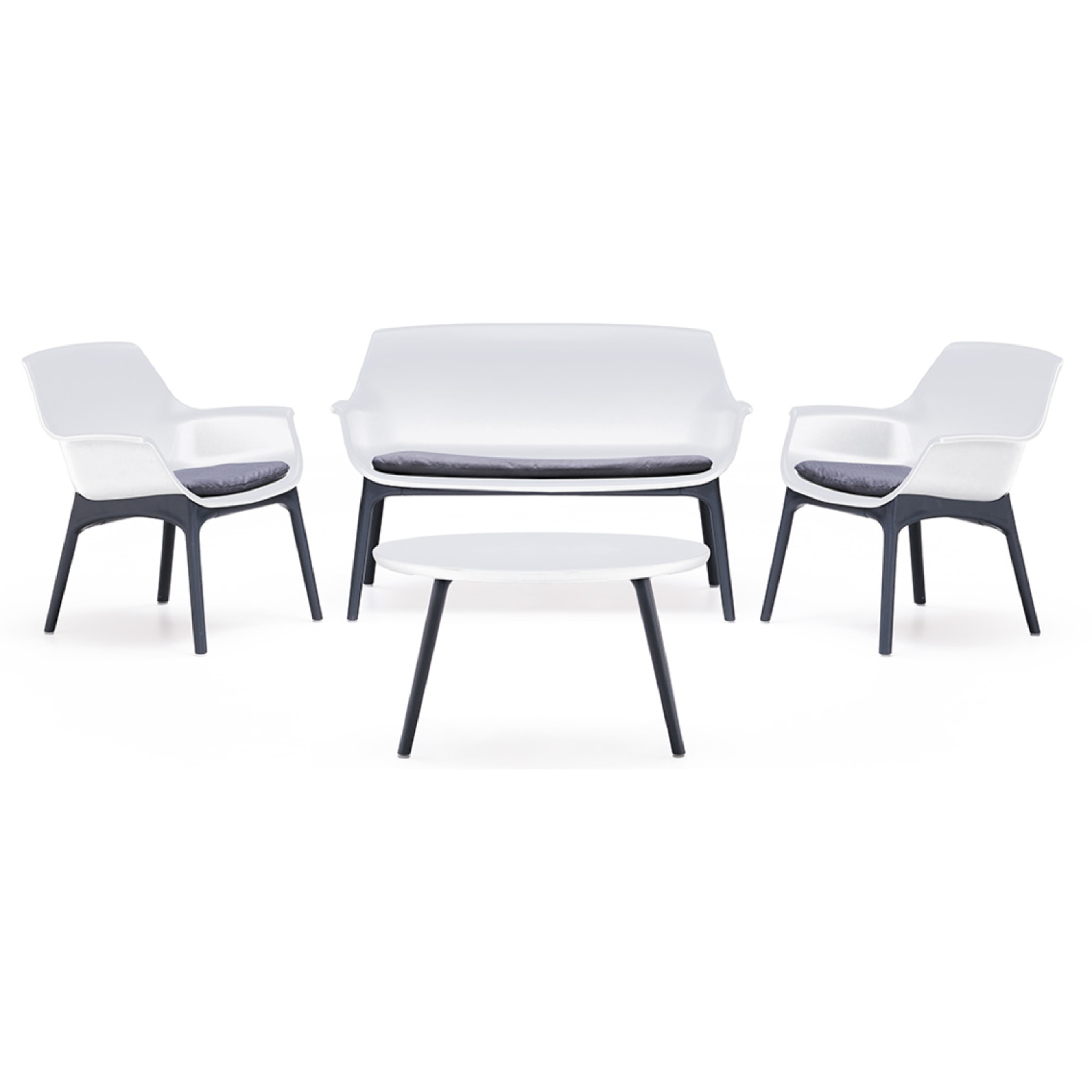 Salon de jardin 4 places blanc avec table basse BUCA