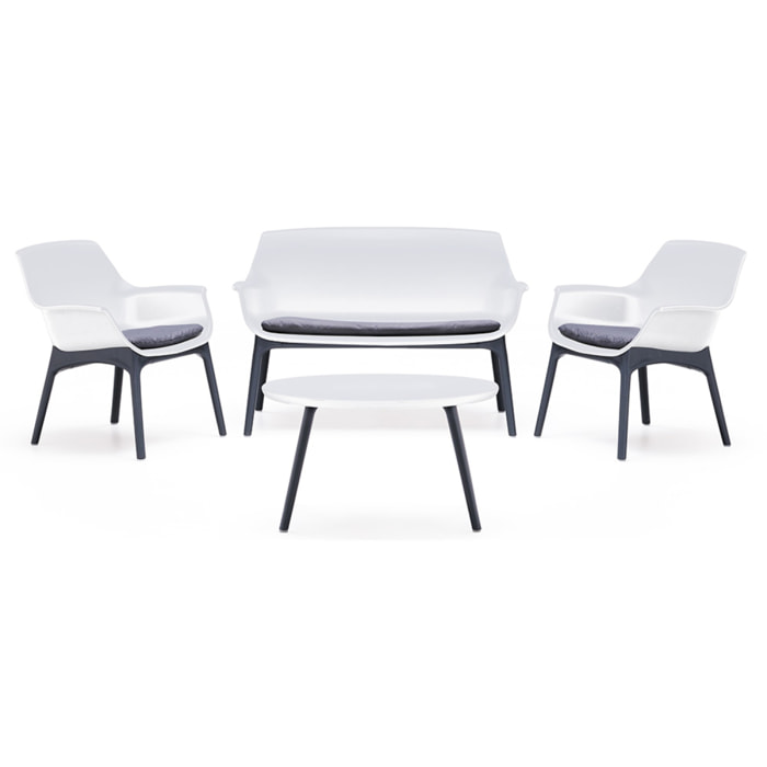 Salon de jardin 4 places blanc avec table basse BUCA