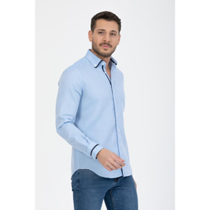 Camicia Uomo 1 Bottoni Button Down Slim Armaturato Fantasia Celeste/Bianco