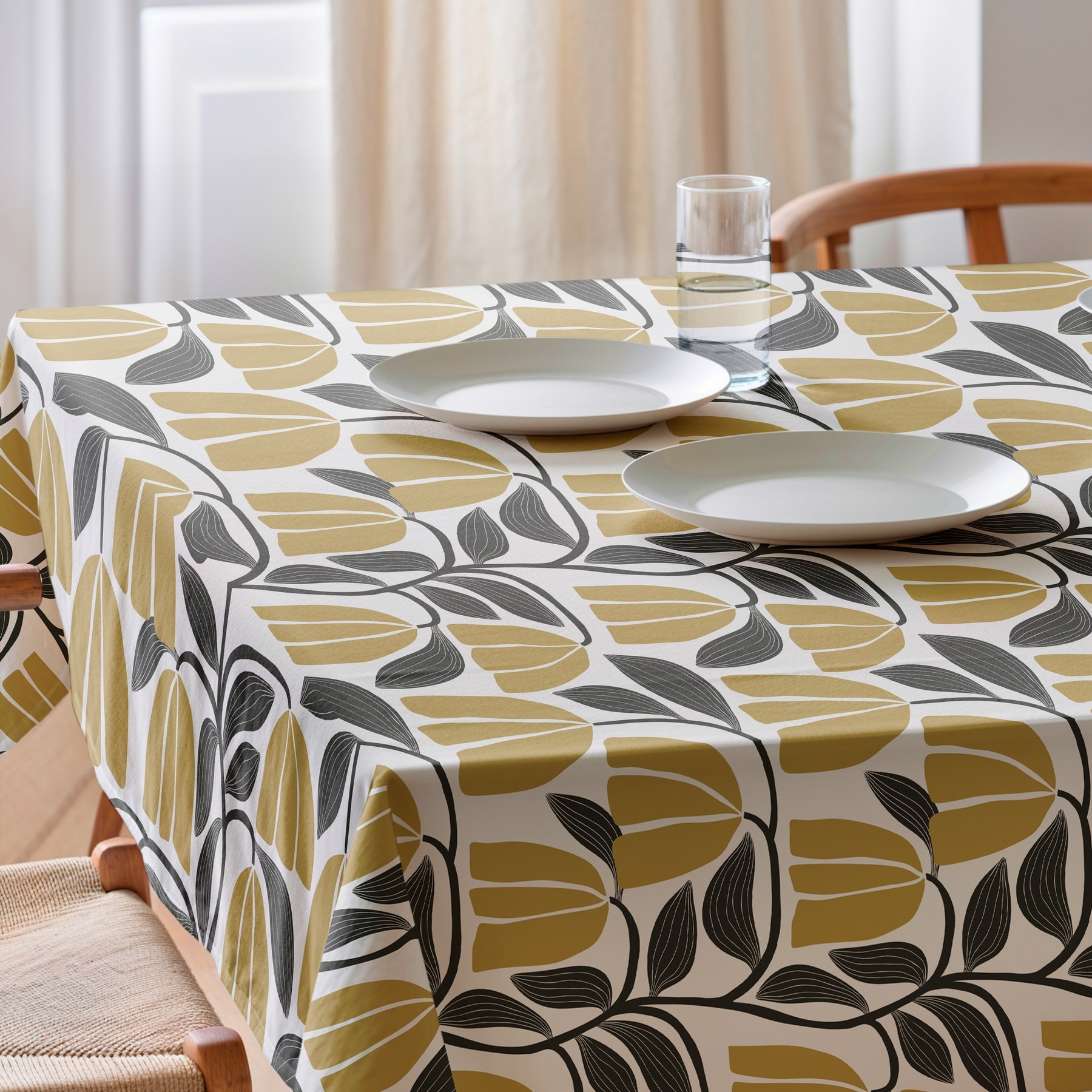 Mantel estampado antimanchas NEKANE MOSTAZA