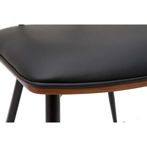 Chaises vintage en bois foncé noyer assises noires et métal noir (lot de 2) JOLINE