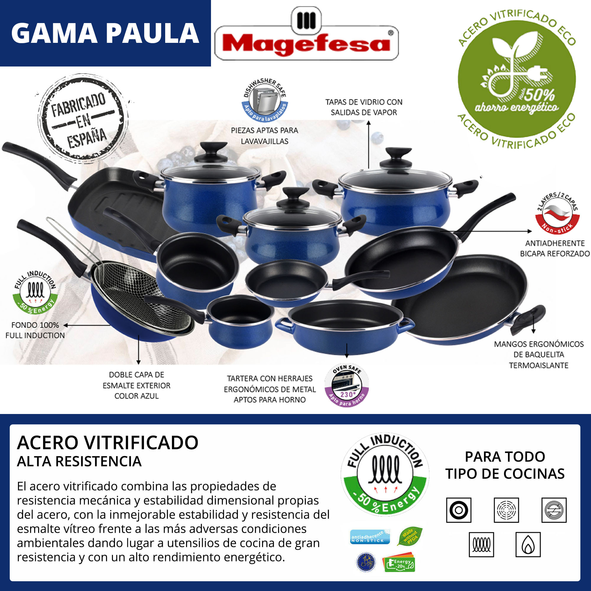 Magefesa colección Paula sartén 28 en acero esmaltado vitrificado, apto inducción y lavavajillas