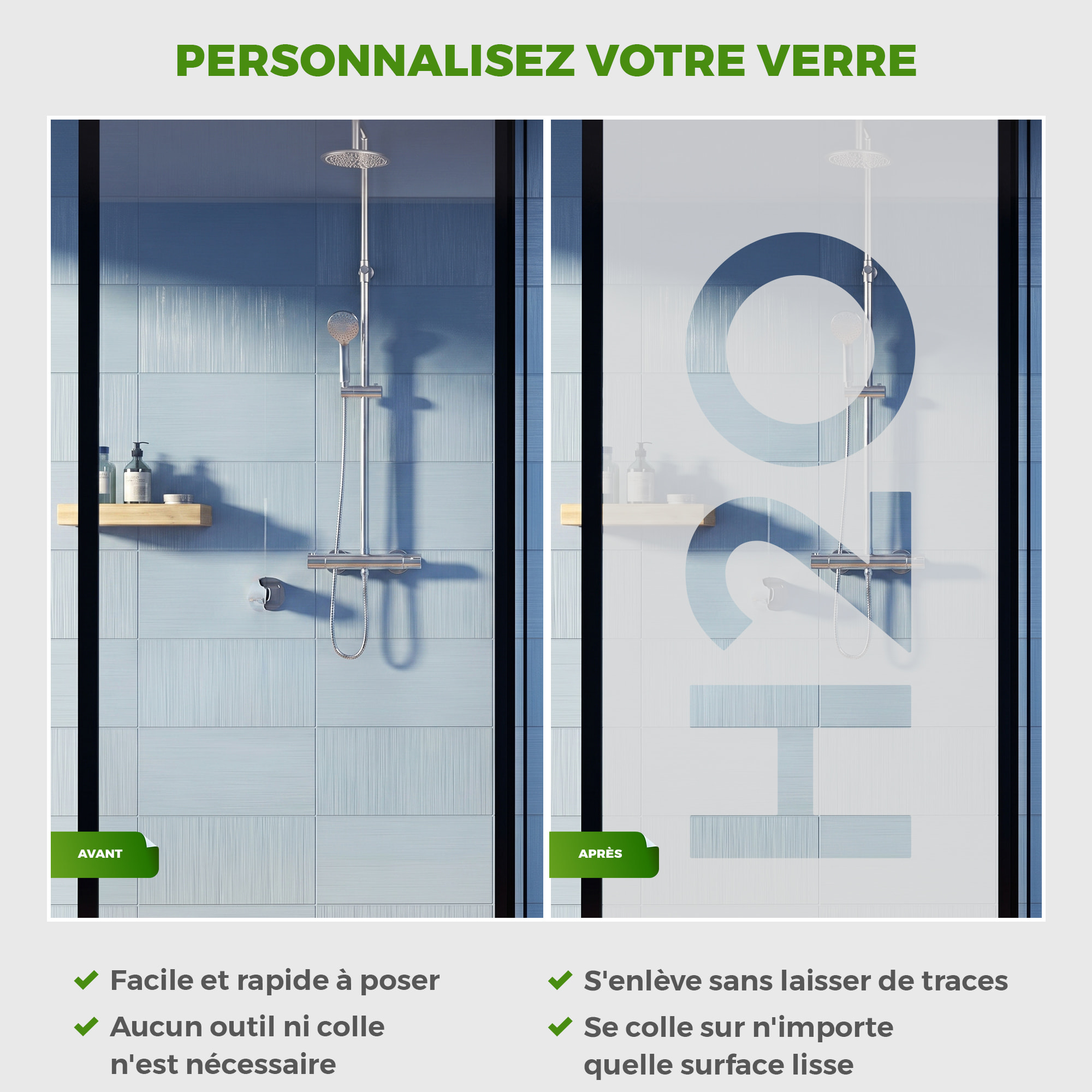 Film Fenêtre Anti Regard Occultant - H2O - Stickers Autocollant Brise-Vue pour Vitre & Porte de Douche