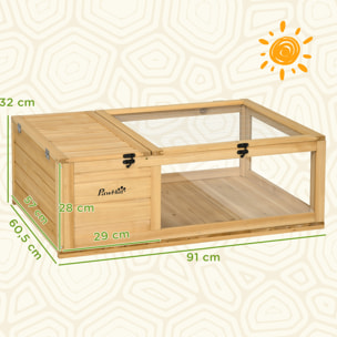Casa para Tortugas de Madera, Terrario para Reptiles con Techo de Malla, Paneles Laterales Transparentes Extraíbles y Pestillo de Seguridad, Caseta para Tortugas, 91x60,5x32 cm, Natural