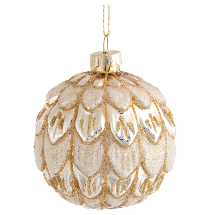 Sfera con Foglie - Pezzi 4 - Colore Dorato - 10x10Hx10cm - Bianchi Dino