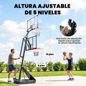 Canasta de Baloncesto Exterior, Altura Ajustable 245-305 cm, Canasta de Baloncesto Portátil con Ruedas, Base Rellenable, Tablero Irrompible y Sistema de Retorno para Adultos y Adolescentes