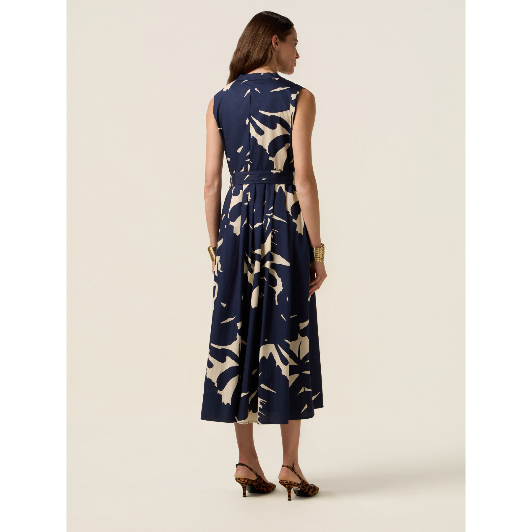 Oltre - Vestito flare in popeline fantasia - Blu