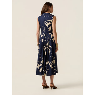 Oltre - Vestito flare in popeline fantasia - Blu