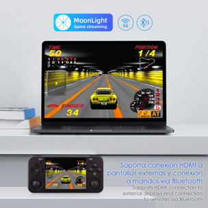 Console emulatore multipiattaforma RG353M. IPS da 3,5"; Quad Core da 1,8 GHz, 16 GB+256 GB. Android 11 + Linux. WiFi. +44.000 giochi.